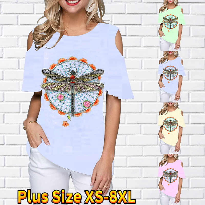 Off-the-shoulder Dragonfly Printed T-shirt Summer Women Fashion Round Collar Loose Short Sleeve Top Female Comfortable Clothing
Off-the-shoulder Dragonfly Printed T-shirt Summer Women Fashion Round Collar Loose Short Sleeve Top Female Comfortable Clothing
