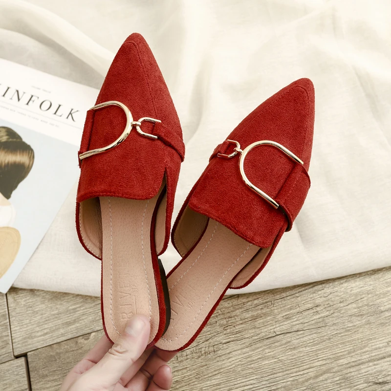 

Spring and summer new fashion wear slippers women Korean pointed suede flat flat girl Mueller shoes history free delivery
