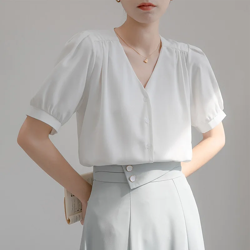 New Summer Fashion Woman Blouse 2023 Solid Satin V-neck Short Sleeves Elegant Minimalist Shirts and Blouses for Women
New Summer Fashion Woman Blouse 2023 Solid Satin V-neck Short Sleeves Elegant Minimalist Shirts and Blouses for Women