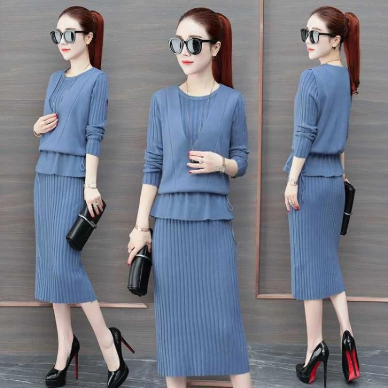 Woman Knitted Suit Pleated Dress Female Solid Knitted Sweater Vests and Solid Midi-length Dresses Ladies Two Piece Sets G286
Woman Knitted Suit Pleated Dress Female Solid Knitted Sweater Vests and Solid Midi-length Dresses Ladies Two Piece Sets G286