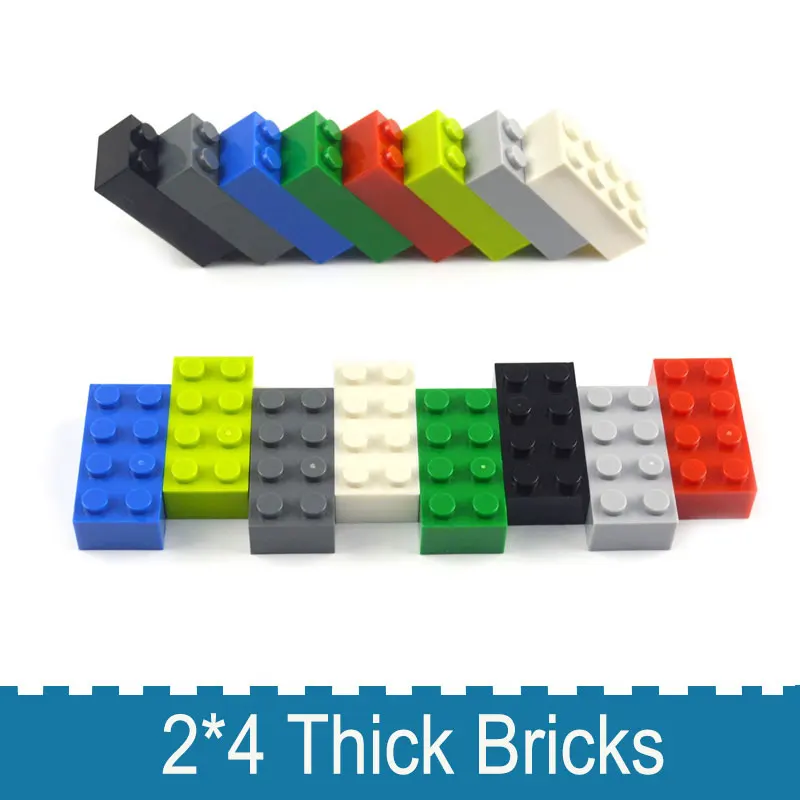 

DIY Building Blocks 2X4 Dots Thick Bricks 50pcs 9 color Educational Creative Bulk Brick Compatible With 3001 Toys Classic Parts