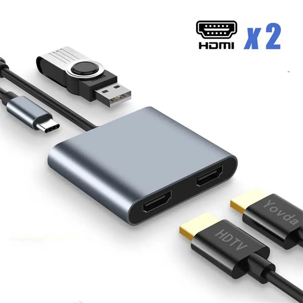 

4in1 Type-C Docking Station to HDMI*2 4K USB3.0 PD Charging Dual Screen Extend Display USB C Hub Converter For Lpatop