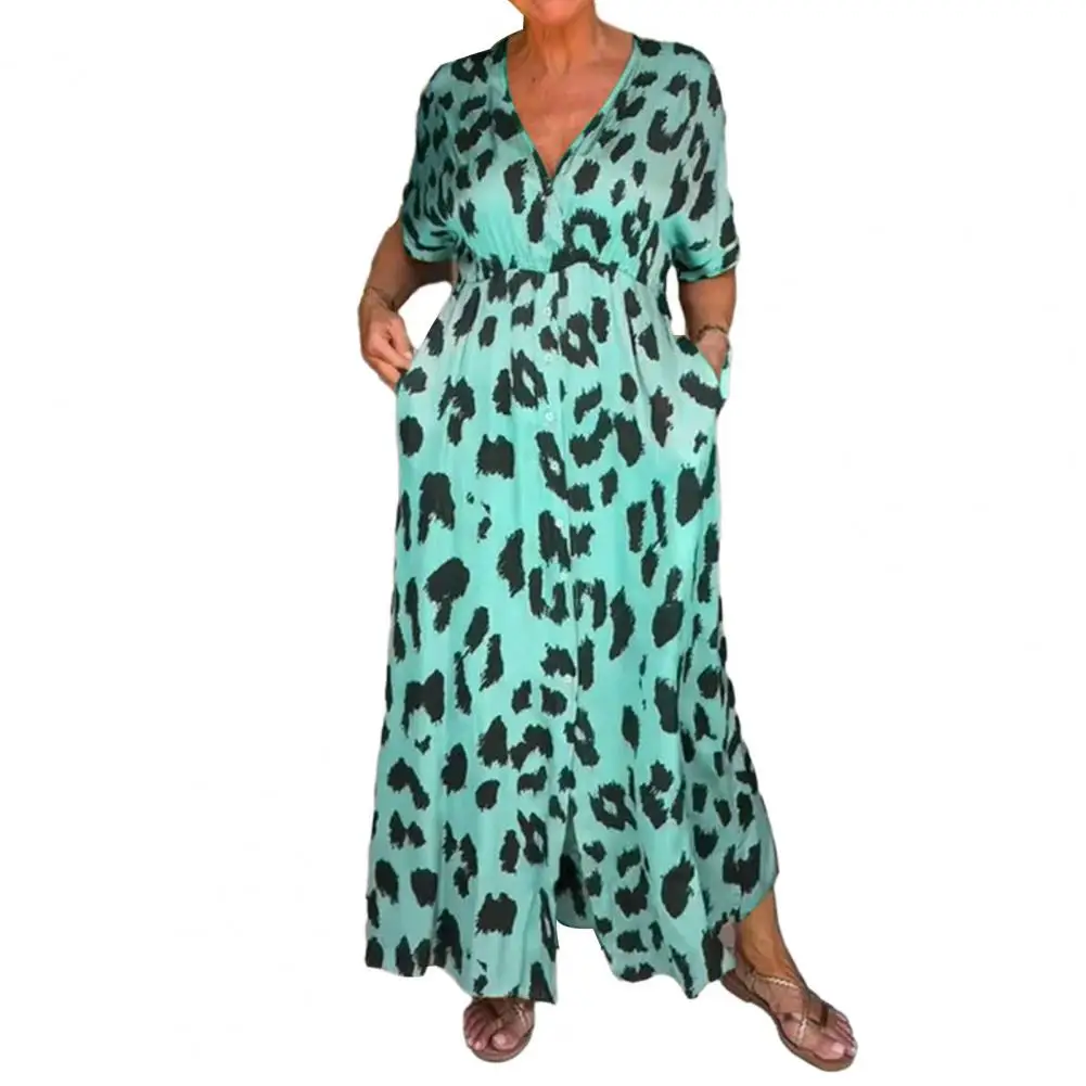 Short Sleeve Women Dress Leopard Print Maxi Dress with V-neck Contrast Color Pockets Stylish Comfortable for Any Occasion Women 
Short Sleeve Women Dress Leopard Print Maxi Dress with V-neck Contrast Color Pockets Stylish Comfortable for Any Occasion Women