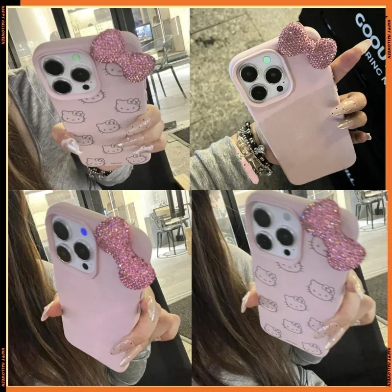 Sanrio Hello Kitty роскошный Алмазный Бант чехол для телефона IPhone 15 14 1312 Pro Max милый