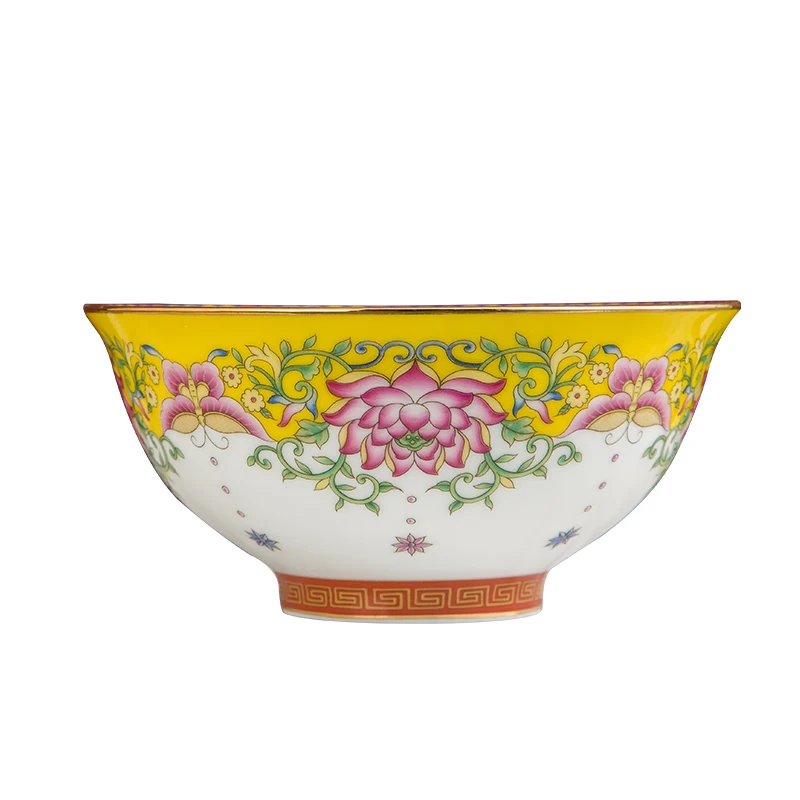

Миска для риса в корейском дворцовом стиле, большая керамическая миска для лапши ручной работы с золотистыми краями, имитация под старину, в китайском стиле