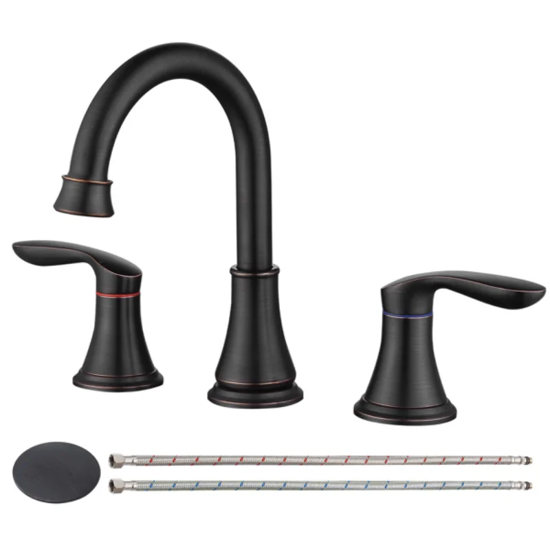 

2-Handle 8 Inch Widespread Bathroom Sink Faucet ‎Oil-Rubbed Bronze Lavatory Faucet 3 Hole 360° Swivel Spout Vanity