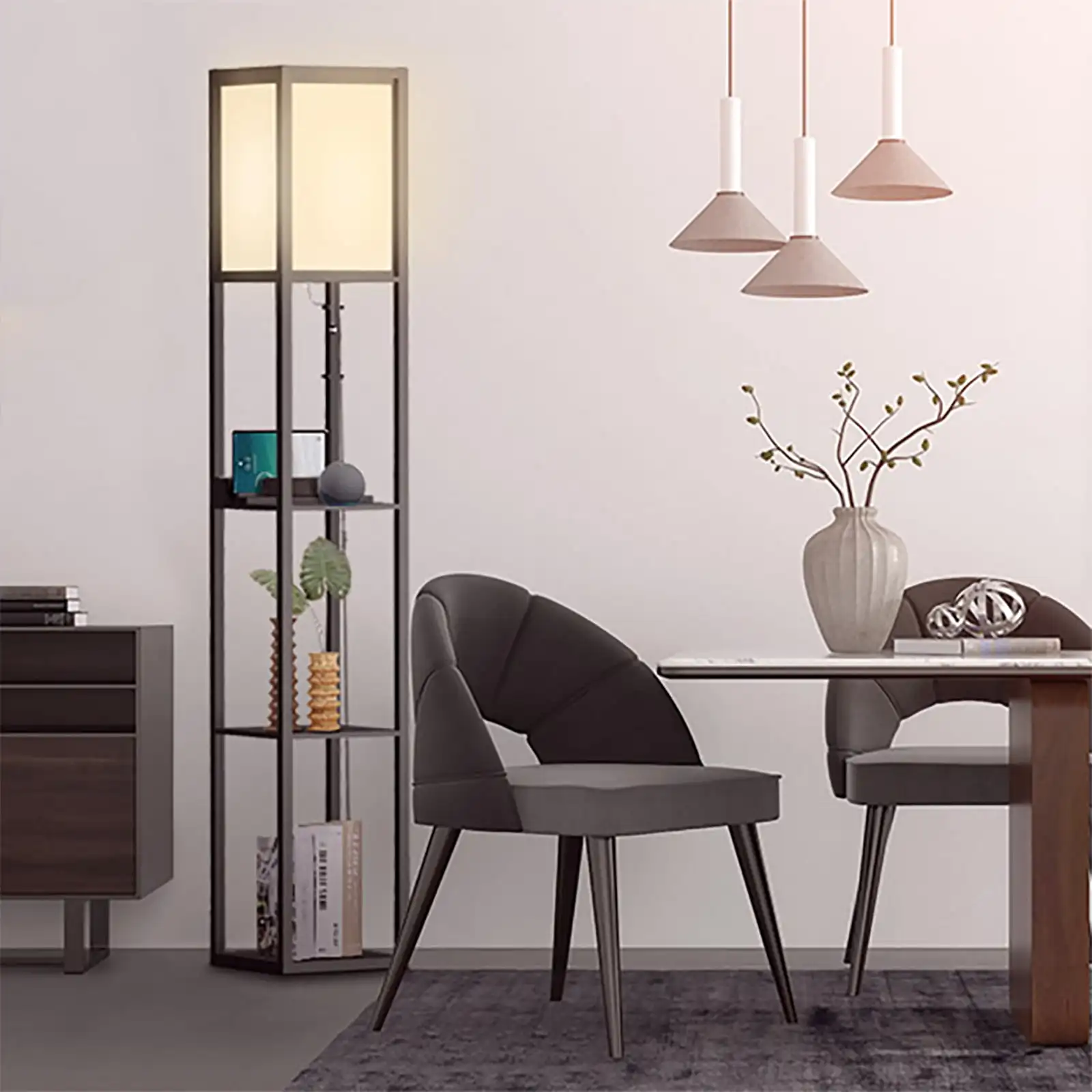 Modern Floor Lamp with Shelves & Charging Outlet, 63" Solid Wood Tall Standing Lamps for Living Room & Bedroom, Black
Modern Floor Lamp with Shelves & Charging Outlet, 63" Solid Wood Tall Standing Lamps for Living Room & Bedroom, Black