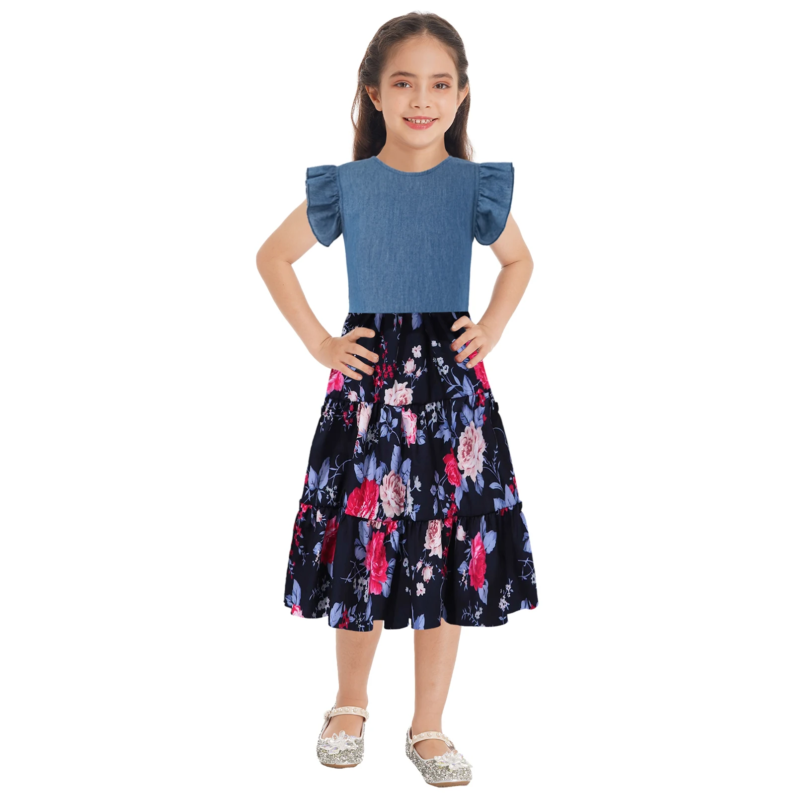 Kids Girls Stylish Denim Dress Fly Sleeve Round Neck Ruffle Tiered Skirt Casual Daily Wear A-Line Dress for Hiking Vacation
Kids Girls Stylish Denim Dress Fly Sleeve Round Neck Ruffle Tiered Skirt Casual Daily Wear A-Line Dress for Hiking Vacation