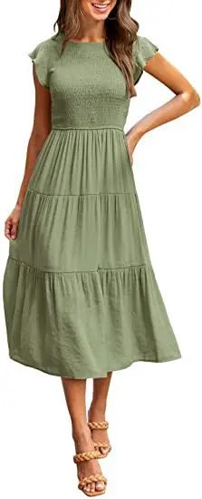 Summer Women's Dresses 2022 Casual Fluttering Short Sleeves Round Neck Gathered Elastic Waist Partial Layered Midi Dress Women
Summer Women's Dresses 2022 Casual Fluttering Short Sleeves Round Neck Gathered Elastic Waist Partial Layered Midi Dress Women