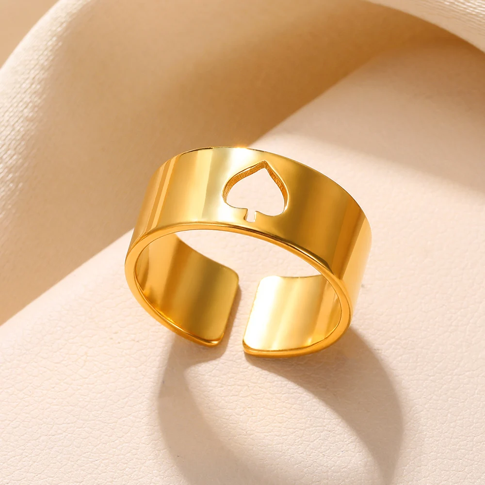 Spades Ring Stainless Steel Gold Color Broad Ring Circlet Fashion Elegant Finger Jewelry Accessories For Women Gift
Spades Ring Stainless Steel Gold Color Broad Ring Circlet Fashion Elegant Finger Jewelry Accessories For Women Gift