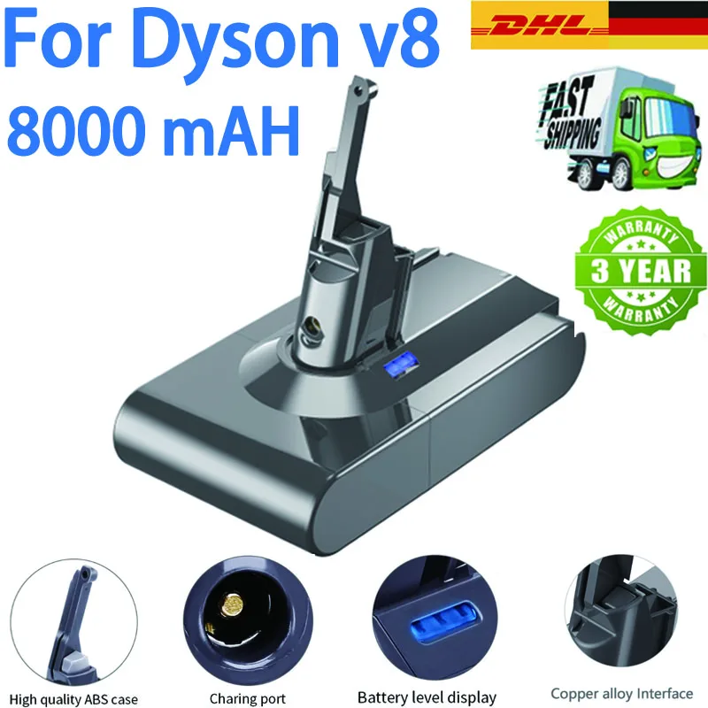 Bonacell 8000mAh 21.6 V For Dyson V8 Battery Absolute SV10 Li-ion V8 Animal Vacuum Cleaner series Rechargeable batteries
Bonacell 8000mAh 21.6 V For Dyson V8 Battery Absolute SV10 Li-ion V8 Animal Vacuum Cleaner series Rechargeable batteries