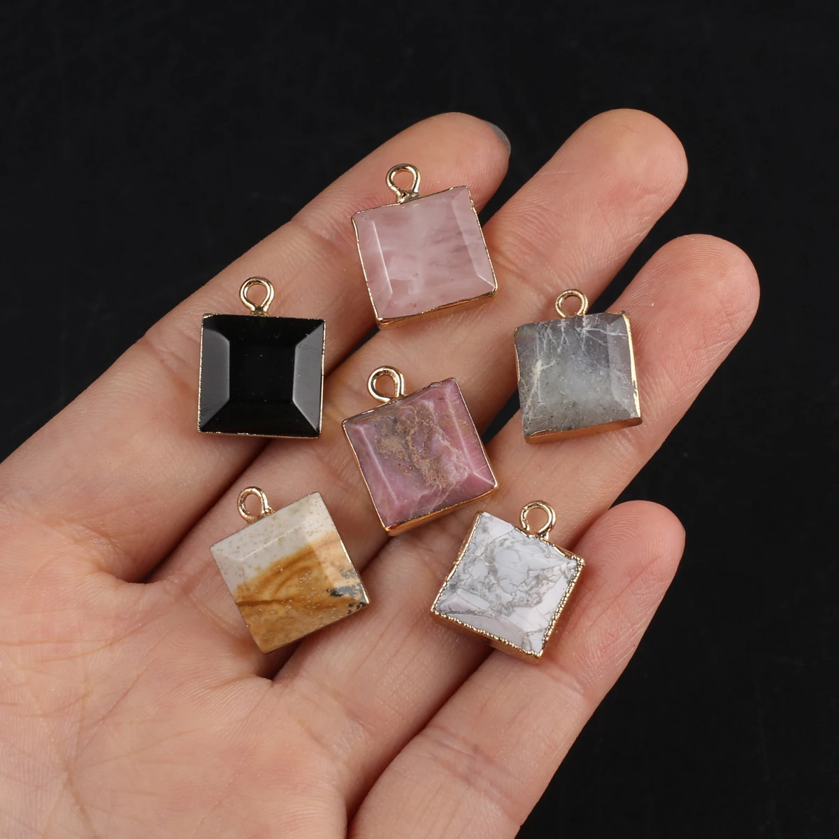 

12PCS Wholesale Price Natural Stone Turquoise Random Color Square Pendant Jewelry Making DIY Necklace Earrings Accessories Gift