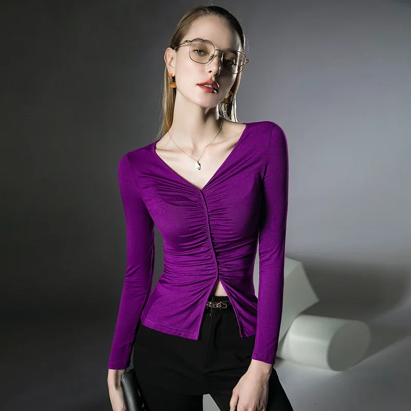 HIgh Quality 2023 Women Tops Wrinkle V-neck T-shirt Female Clothing Spring Summer Sexy Crop Top Clothes Casual Blouse Y2k Girl 
HIgh Quality 2023 Women Tops Wrinkle V-neck T-shirt Female Clothing Spring Summer Sexy Crop Top Clothes Casual Blouse Y2k Girl