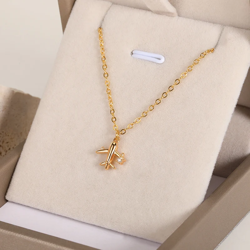

Luxury Zircon Airplane Necklace For Women Girl Delicate Plane Pendant Choker Fashion Tiny Aircraft Clavicle Chain Jewelry Gifts