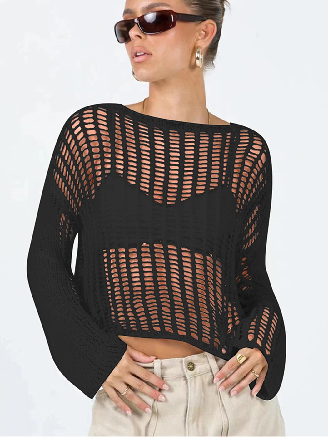 Women's Summer Thin Sunscreen Blouse Pullover Long Sleeve Woman T-shirts Solid O-neck Hollow Knitted Mesh Casual Basics Top Tees
Women's Summer Thin Sunscreen Blouse Pullover Long Sleeve Woman T-shirts Solid O-neck Hollow Knitted Mesh Casual Basics Top Tees