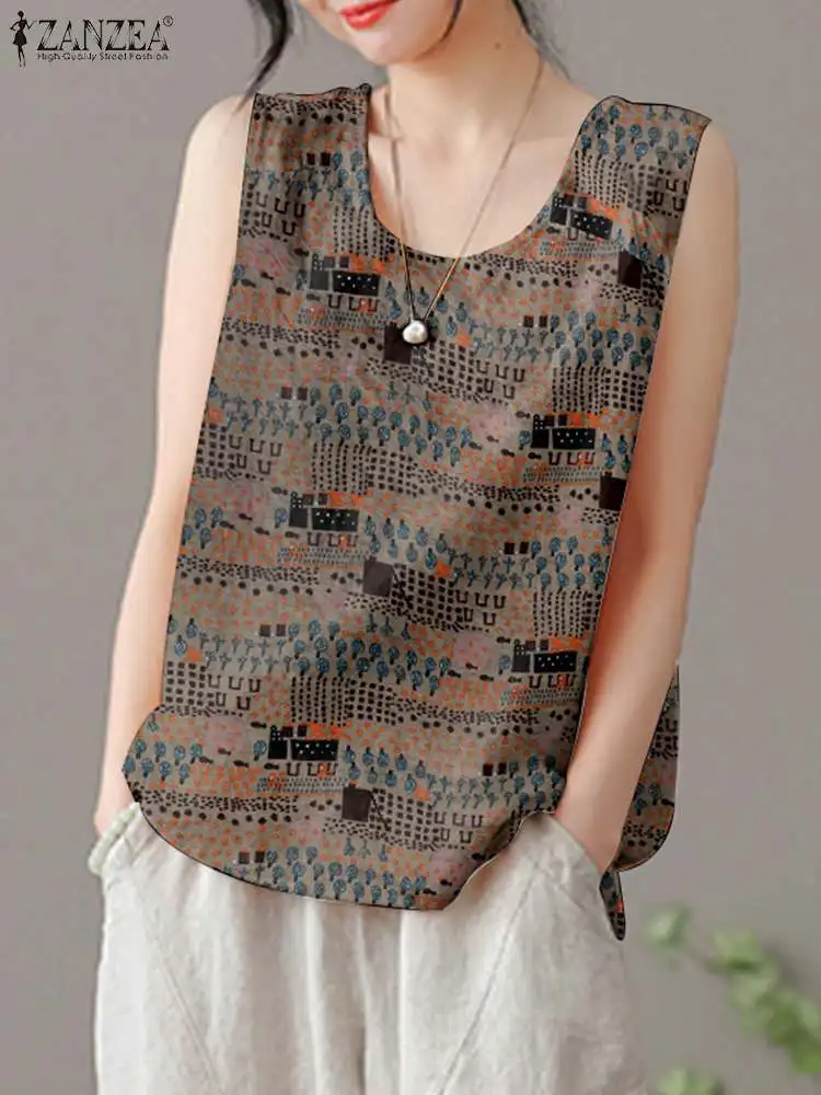 Женские летние топы с винтажным принтом Camis ZANZEA, богемная блузка без рукавов с круглым вырезом, повседневная женская Элегантная туника, праздничная рубашка
Женские летние топы с винтажным принтом Camis ZANZEA, богемная блузка без рукавов с круглым вырезом, повседневная женская Элегантная туника, праздничная рубашка