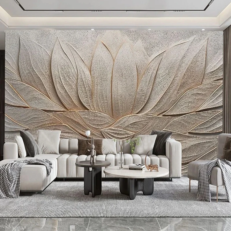 

Custom Wallpaper For Walls 3 D Creative Relief Lotus Wood Grain Mural Living Room Bedroom TV Background Home Decor Wall Cloth