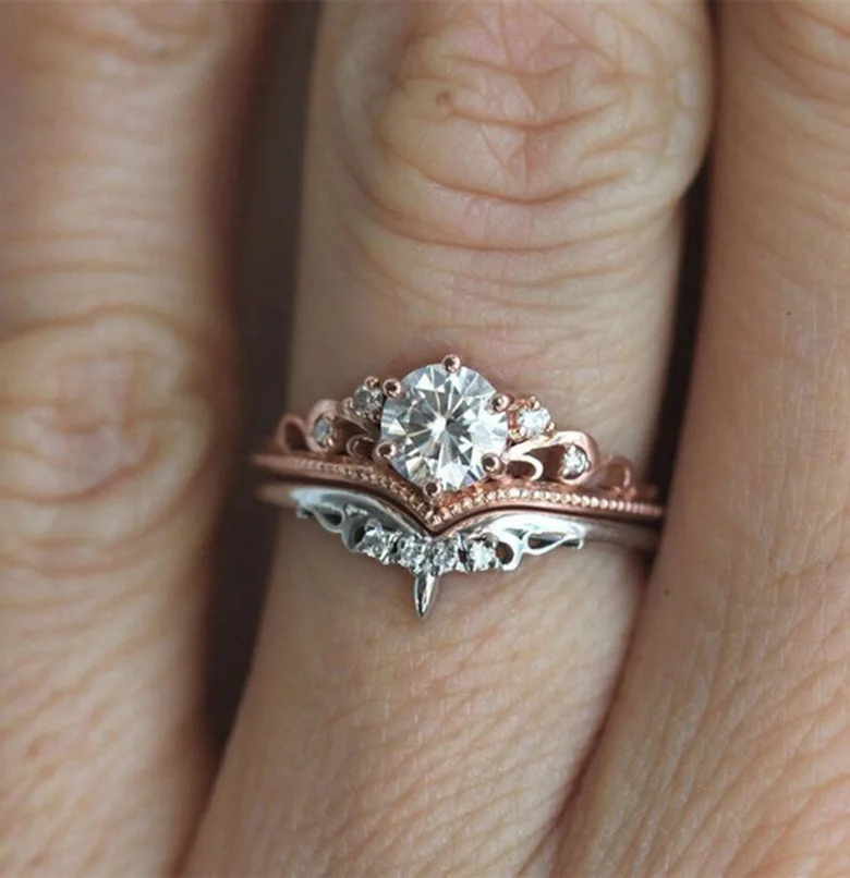 

Кольцо из серебра S925 пробы с креативной короной и разными цветами, обручальное кольцо из розового золота в европейском и американском стиле с бриллиантами
