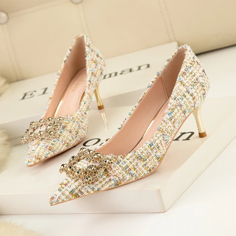 BIGTREE Rhinestone Women Shoes Korean Version High Heel Shallow Mix Color Metal Square Buckle Thin Heel Bride Party Club Pumps
BIGTREE Rhinestone Women Shoes Korean Version High Heel Shallow Mix Color Metal Square Buckle Thin Heel Bride Party Club Pumps