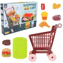 Shopping Cart Trolley Play Set Hamburger Sets Cart Pretend Food Toy Hamburger Fast Food Playset Kids Kitchen Accessories For