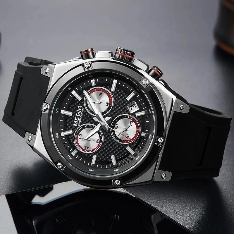 

MEGIR Sport Männer Uhr Top Marke Luxus Chronograph Quarz Uhren Männer Relogio Masculino Silikon Armee Military Armbanduhr Uhr