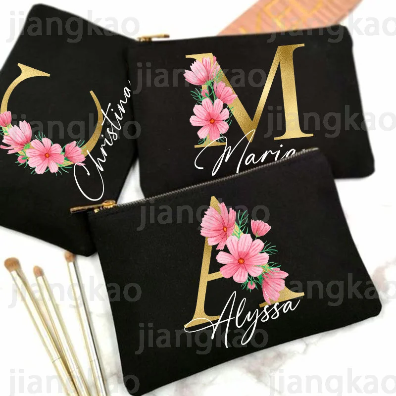 

Personalized Makeup Bag Custom Initial with Name Bridal Cosmetic Case Monogram Toiletries Pouch Wendding Gifts for Bridesmaid