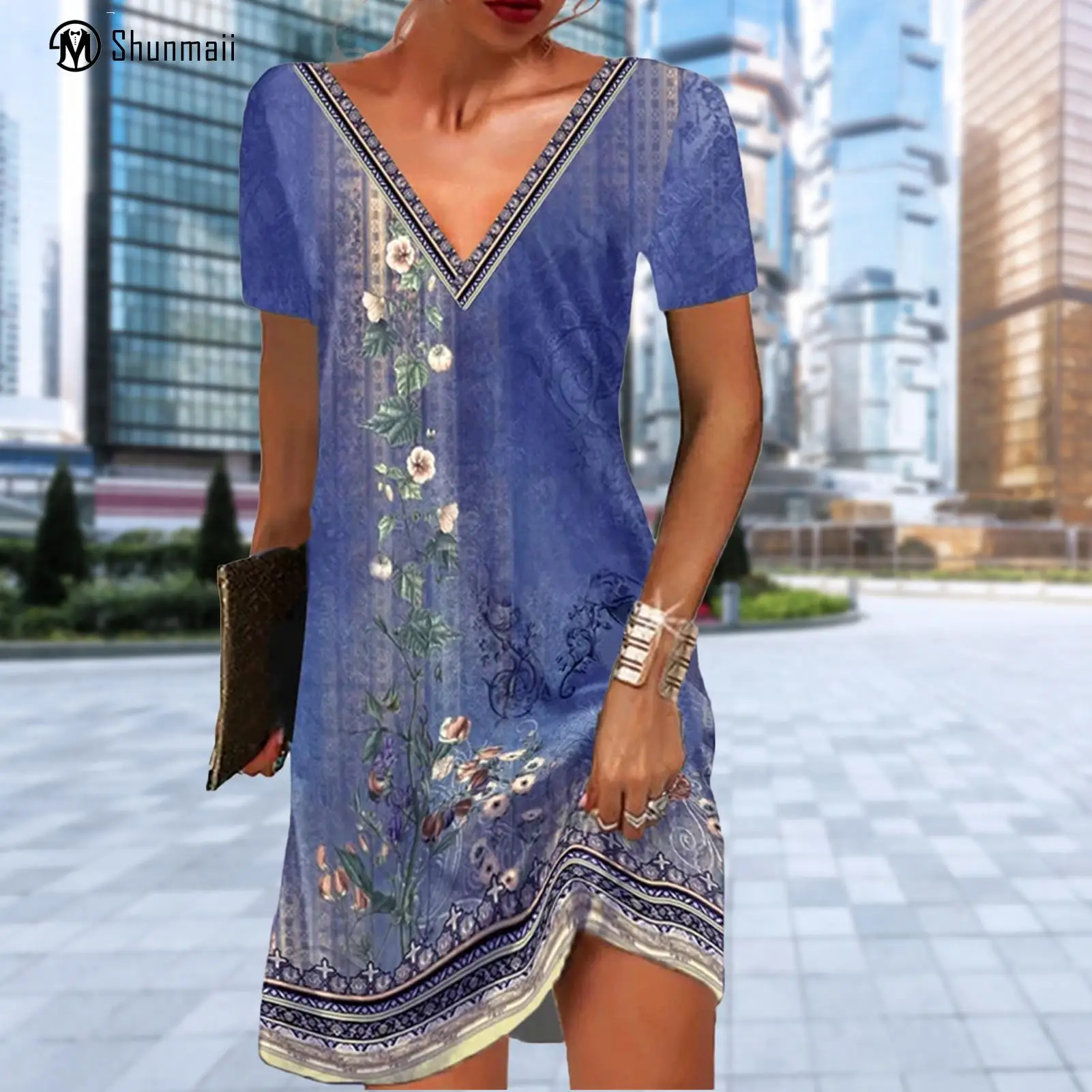 Printed Women Sexy Beauty Dress Ethnic Style Summer Beach Mini Dresses V-Neck Fashion European Simple Breathable Soft for Party
Printed Women Sexy Beauty Dress Ethnic Style Summer Beach Mini Dresses V-Neck Fashion European Simple Breathable Soft for Party