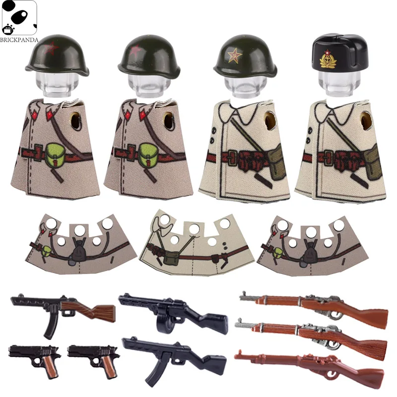 

Второй мировой войны советские солдаты фигурки аксессуары шлем строительные блоки военная армия пехотное оружие пистолеты PPSH пальто части...