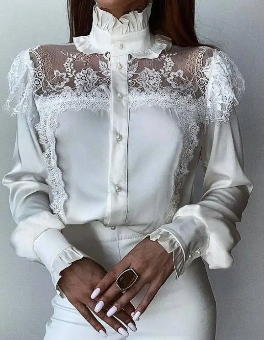 2023 Summer New Casual Women's Shirt Fashion Temperament Commuting Solid Color High Neck Mesh Lace Splice Wooden Ear Edge Shirt
2023 Summer New Casual Women's Shirt Fashion Temperament Commuting Solid Color High Neck Mesh Lace Splice Wooden Ear Edge Shirt