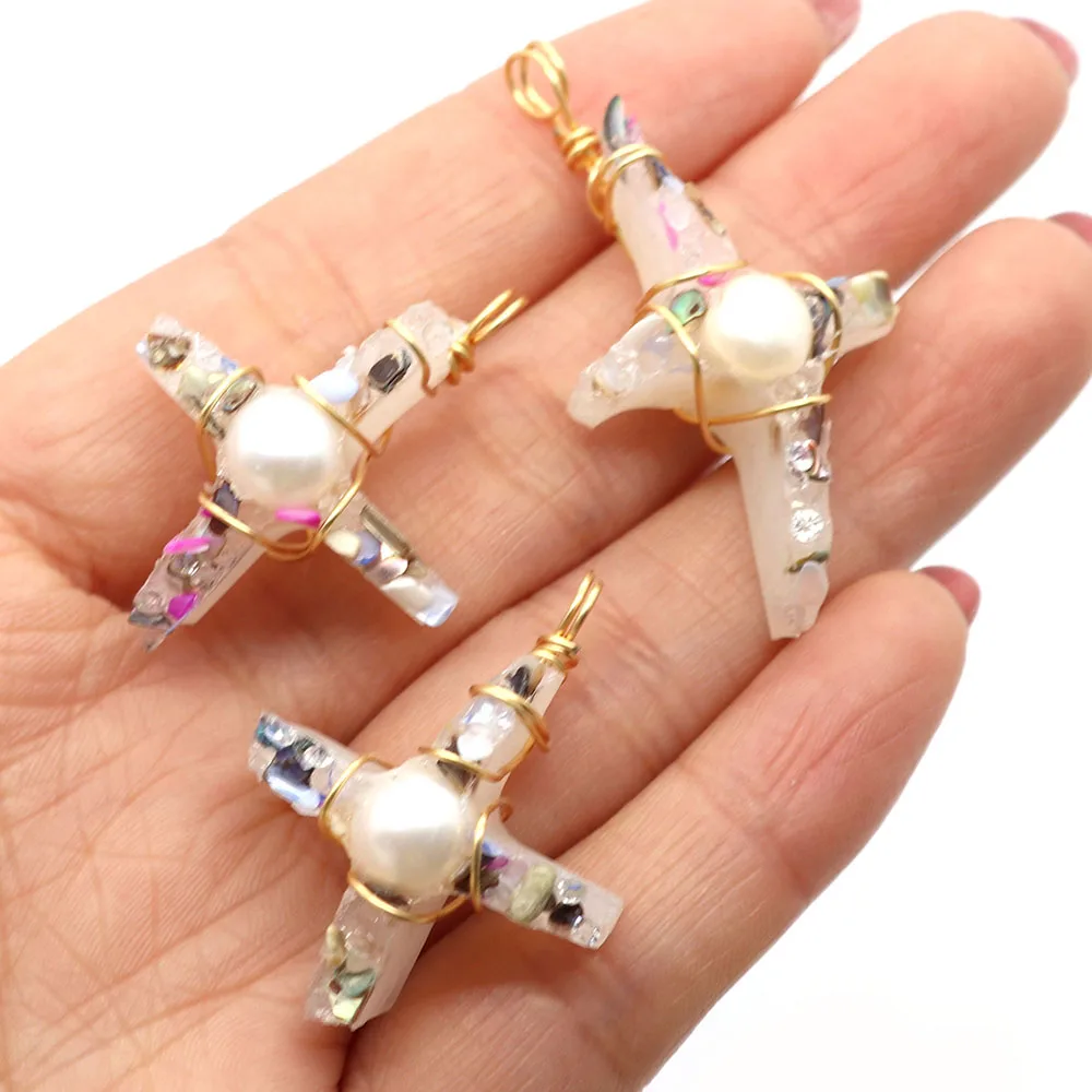 Natural Crystal Inlaid Freshwater Pearl Cross Shape Pendant 25x50mm For DIY Pearl Charm Jewelry Necklace Earring Accessories
Natural Crystal Inlaid Freshwater Pearl Cross Shape Pendant 25x50mm For DIY Pearl Charm Jewelry Necklace Earring Accessories