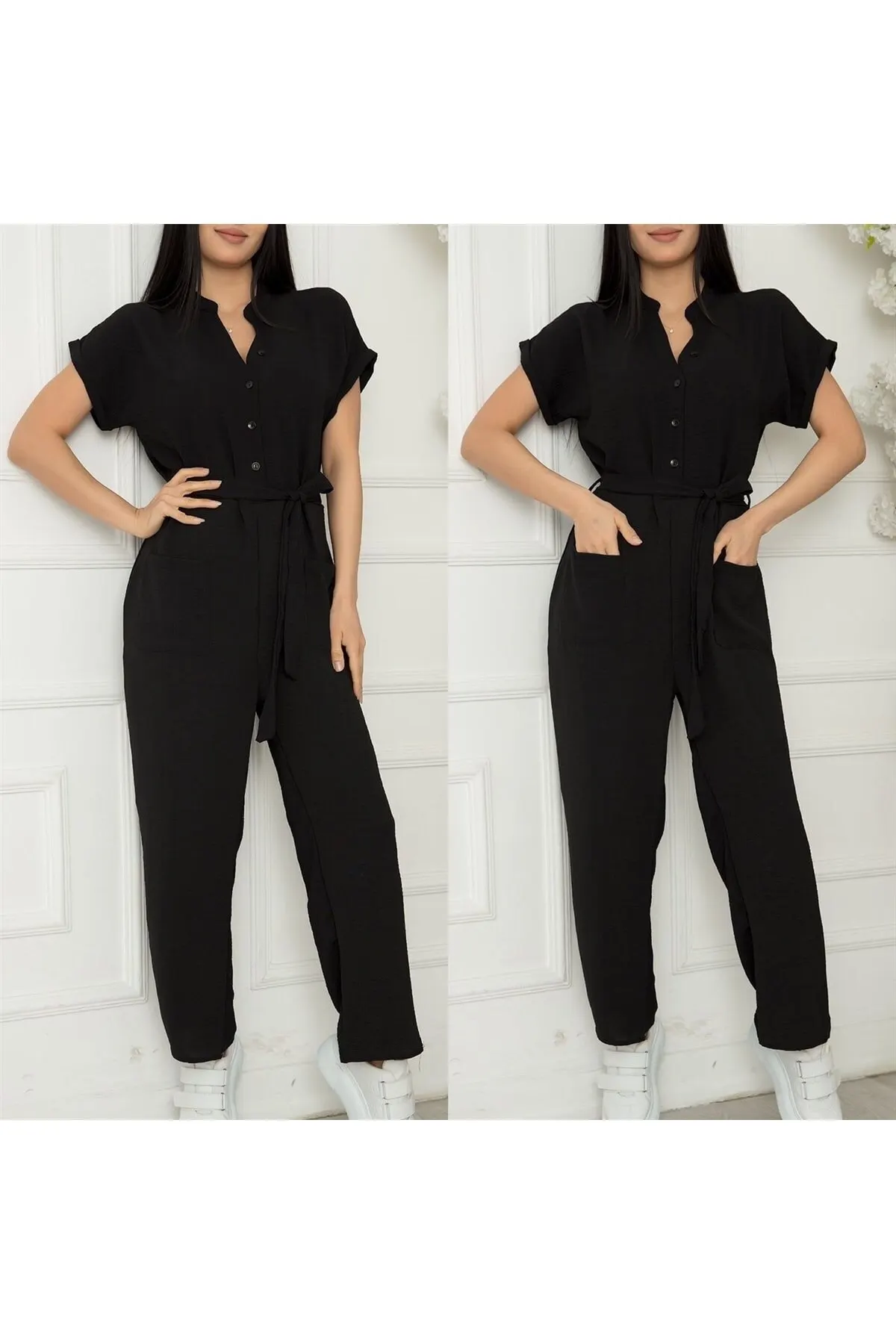 Women's Overalls Front Bag Pocket Belted Jumpsuit Black Hot Style Quality Fabric Sleeveless Baggy Trousers Casual Jumpsuit
Women's Overalls Front Bag Pocket Belted Jumpsuit Black Hot Style Quality Fabric Sleeveless Baggy Trousers Casual Jumpsuit