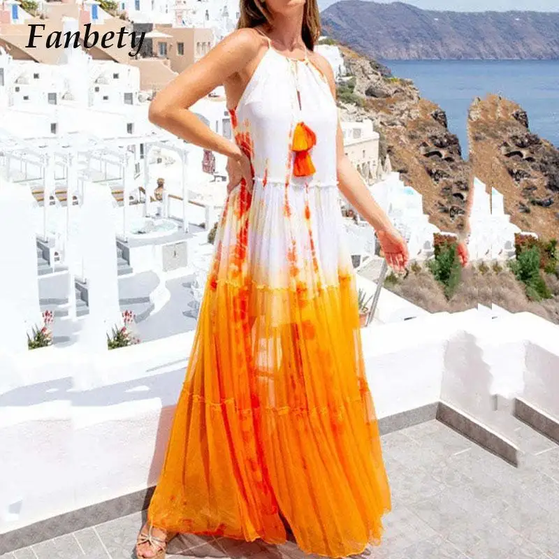 Летнее модное платье Бохо С Лямкой на шее, повседневное Свободное длинное пляжное платье без рукавов для отдыха, элегантное Плиссированное Сетчатое платье для женщин 
Летнее модное платье Бохо С Лямкой на шее, повседневное Свободное длинное пляжное платье без рукавов для отдыха, элегантное Плиссированное Сетчатое платье для женщин