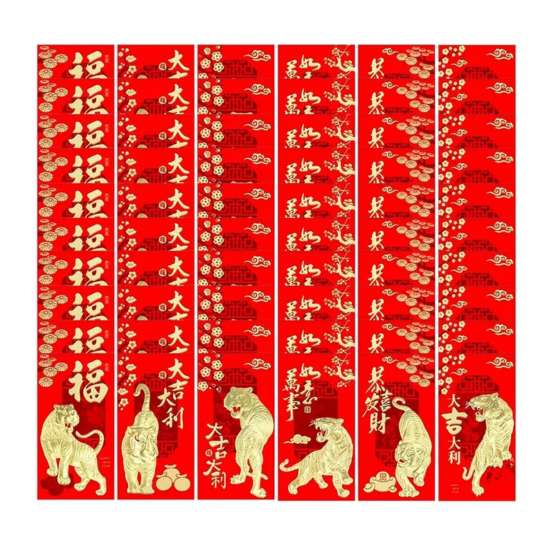 

60 PCS Chinese Red Envelopes,2022 Chinese New Year of the Tiger,6 Different Patterns Lucky Money Packets