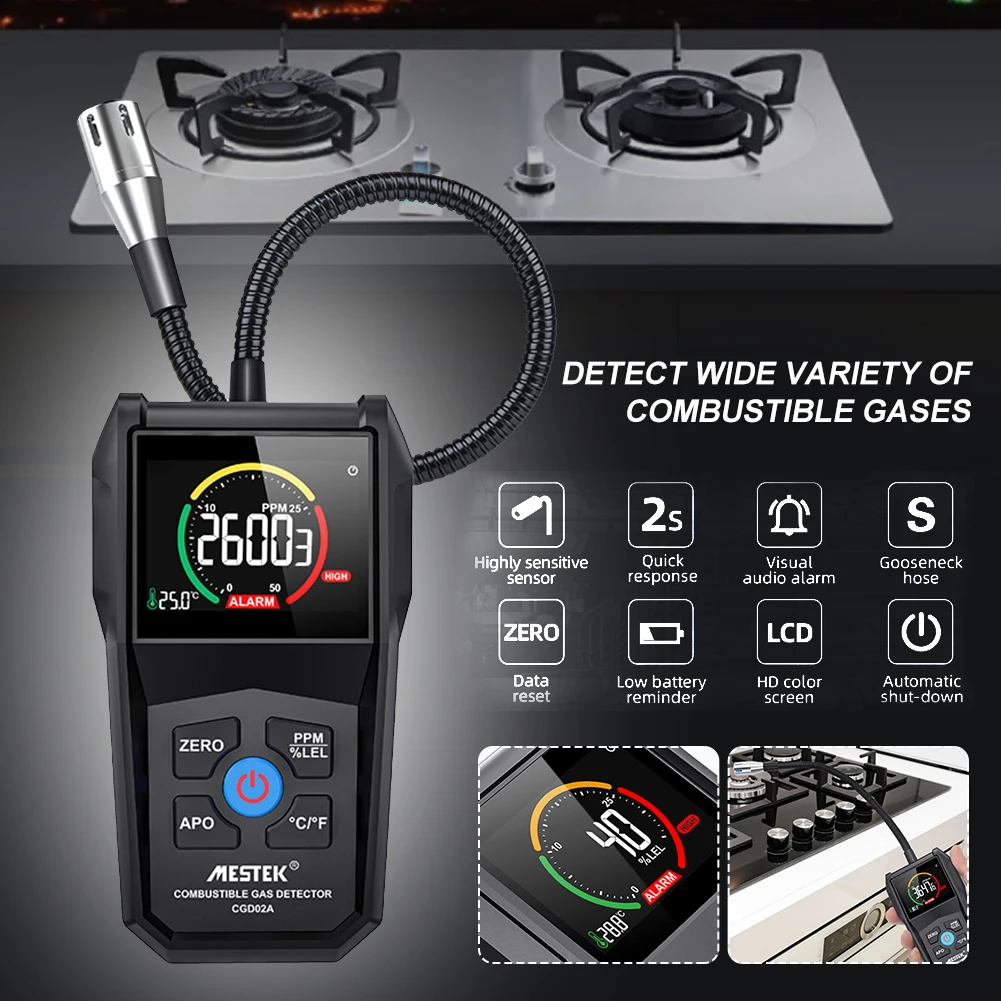 Gas Leak Detector Metal Probe 50000 PPM 100% LEL CGD02A Combustible Gas Analyzer Portable Gas Sniffer Like Methane Butane Hexane
Gas Leak Detector Metal Probe 50000 PPM 100% LEL CGD02A Combustible Gas Analyzer Portable Gas Sniffer Like Methane Butane Hexane