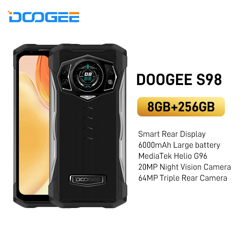DOOGEE S98 Cell Mobile Hand Rugged Phone 6.3"LCD FHD Display Dial Rear G96 Octa Core 8+256GB 64MP Camera SmartPhone 6000mAh
DOOGEE S98 Cell Mobile Hand Rugged Phone 6.3"LCD FHD Display Dial Rear G96 Octa Core 8+256GB 64MP Camera SmartPhone 6000mAh