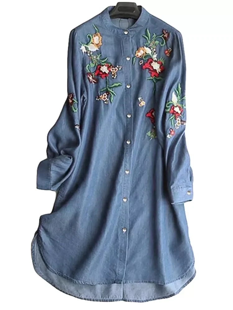 2022 ZANZEA Fashion Denim Blue Shirt Vestidos Women's Embroidery Blouse Casual Long Sleeve Blusas Female Button Tunic Oversi 
2022 ZANZEA Fashion Denim Blue Shirt Vestidos Women's Embroidery Blouse Casual Long Sleeve Blusas Female Button Tunic Oversi