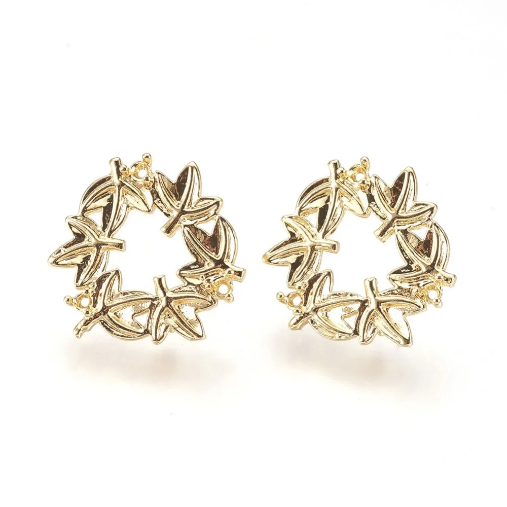 4pcs Brass Stud Earrings Findings, with Loop, Nickel Free, Wreath, Real 18K Gold Plated, 18.5x16.5x1.5mm, Hole: 0.7~1.2mm
4pcs Brass Stud Earrings Findings, with Loop, Nickel Free, Wreath, Real 18K Gold Plated, 18.5x16.5x1.5mm, Hole: 0.7~1.2mm