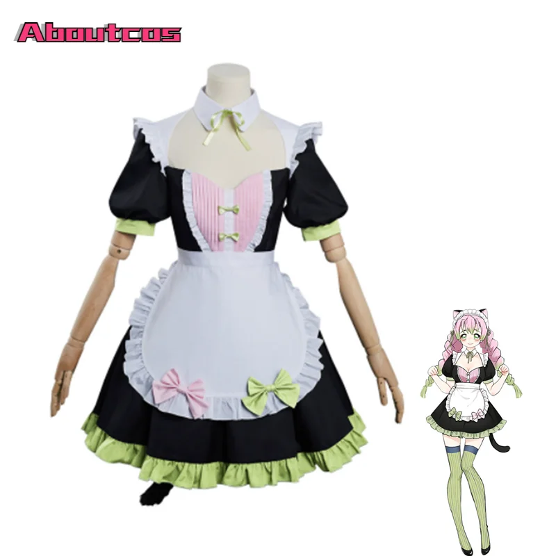 

Anime Demon Slayer Kanroji Mitsuri Cosplay Costume Cat Ear Maid White Lovely Lolita Dress Kimono Outfits Halloween Carnival Suit