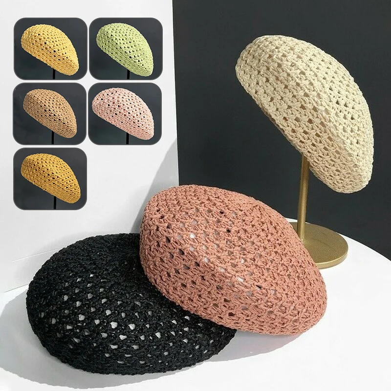 Women Summer Handmade French Vintage Straw Beret Beanie Hat Adjustable Rope Knitted Beret Mesh Breathable Cap for Daily Party
Women Summer Handmade French Vintage Straw Beret Beanie Hat Adjustable Rope Knitted Beret Mesh Breathable Cap for Daily Party