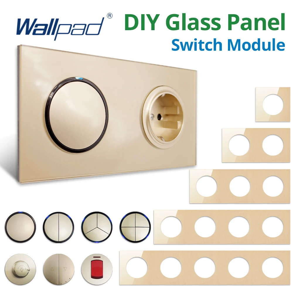Wallpad DIY Module Gold Glass 1 2 3 4 Gang 1 2 Way Wall Light Switch Blue LED Indicator Function Key Only AC110-220V
Wallpad DIY Module Gold Glass 1 2 3 4 Gang 1 2 Way Wall Light Switch Blue LED Indicator Function Key Only AC110-220V