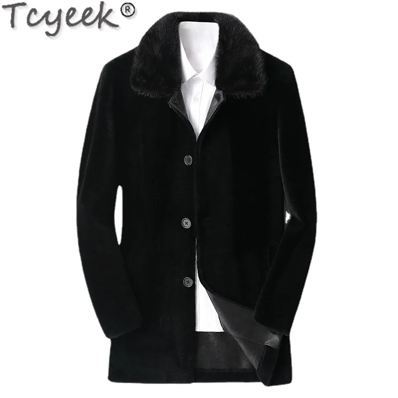 

Tcyeek Real Mink Fur Collar Winter Coat Man 100% Wool Fur Coat Men Clothing Warm Sheep Shearling Coats Casaco Masculino Inverno