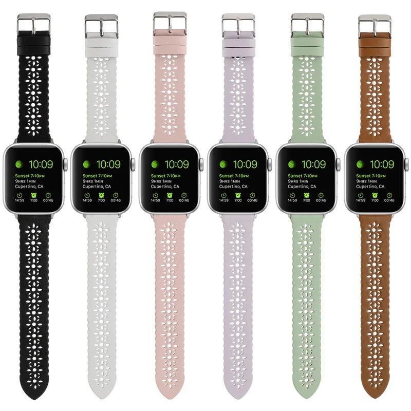 Soft Breathable Plum Flower Cute Genuine Leather Watch Strap for Apple Watch Series 7/6/5 Plum Blossom Hollow Colorful Watchband
Soft Breathable Plum Flower Cute Genuine Leather Watch Strap for Apple Watch Series 7/6/5 Plum Blossom Hollow Colorful Watchband