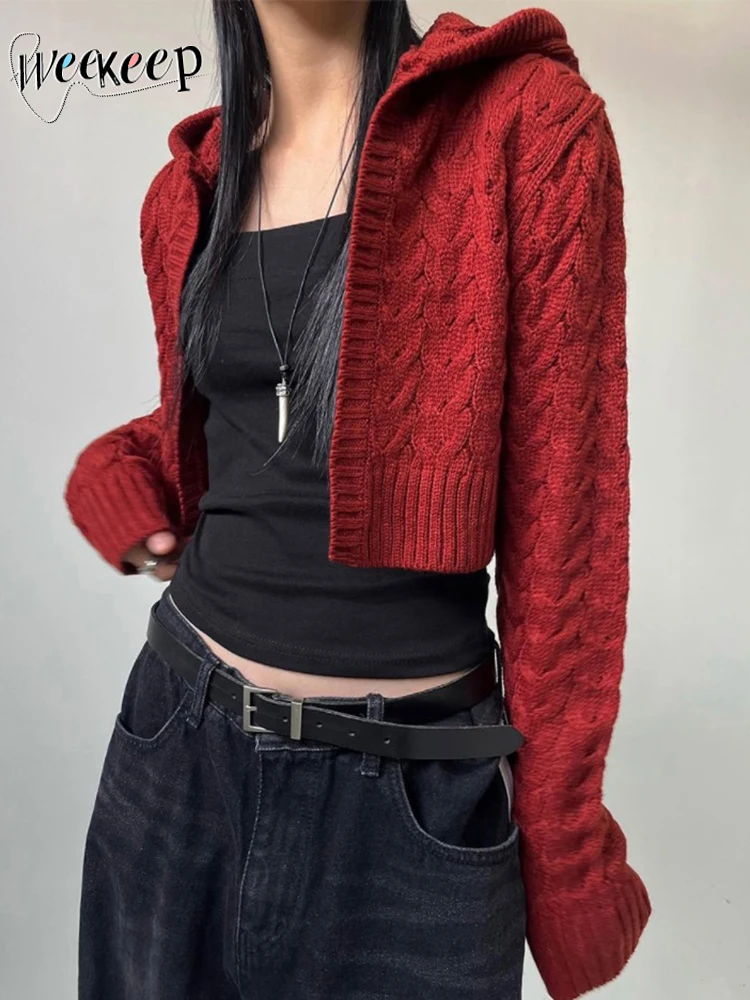 Weekeep 2022 Autumn Winter Red Sweater Coat y2k Casual Long Sleeve Twist Knit Hoodies Sweater Cardigan Women Streetwear Vintage
Weekeep 2022 Autumn Winter Red Sweater Coat y2k Casual Long Sleeve Twist Knit Hoodies Sweater Cardigan Women Streetwear Vintage