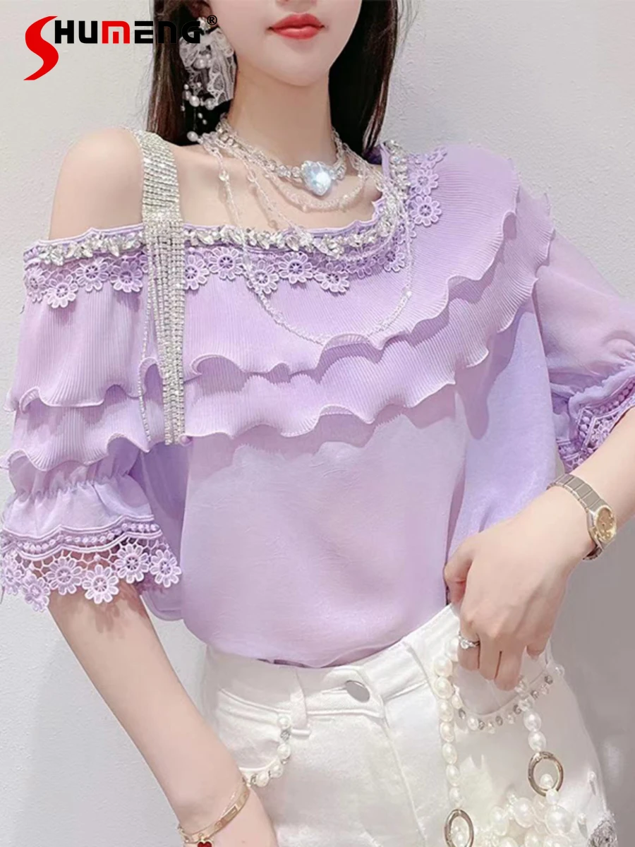 Female 2022 Summer New Korean Style Fashion Sweet Pullover Blouses Women Fairy Rhinestone Single Off-Shoulder Ruffled Shirt Top
Female 2022 Summer New Korean Style Fashion Sweet Pullover Blouses Women Fairy Rhinestone Single Off-Shoulder Ruffled Shirt Top