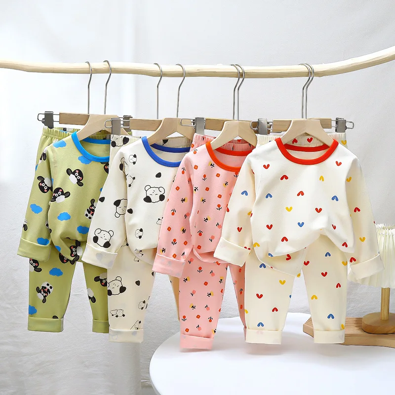 

0-5Y Baby Autumn Pajama Sets Unisex Casual Girl Boy Pajama Suit Cartoon Bear Print Children Spring Long Sleeve Home Clothes Sets