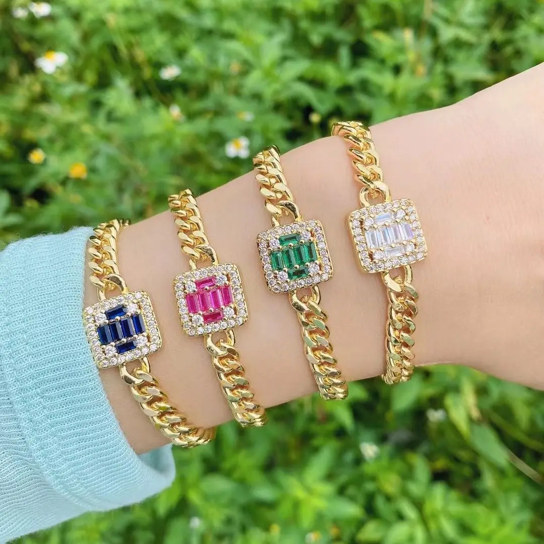 5PCS, Geometric Square Shape CZ Cubic Zircon Curb Chain Bracelet For Women Girls Hip Hop Gold Chunky Chain Bracelets Jewelry
5PCS, Geometric Square Shape CZ Cubic Zircon Curb Chain Bracelet For Women Girls Hip Hop Gold Chunky Chain Bracelets Jewelry