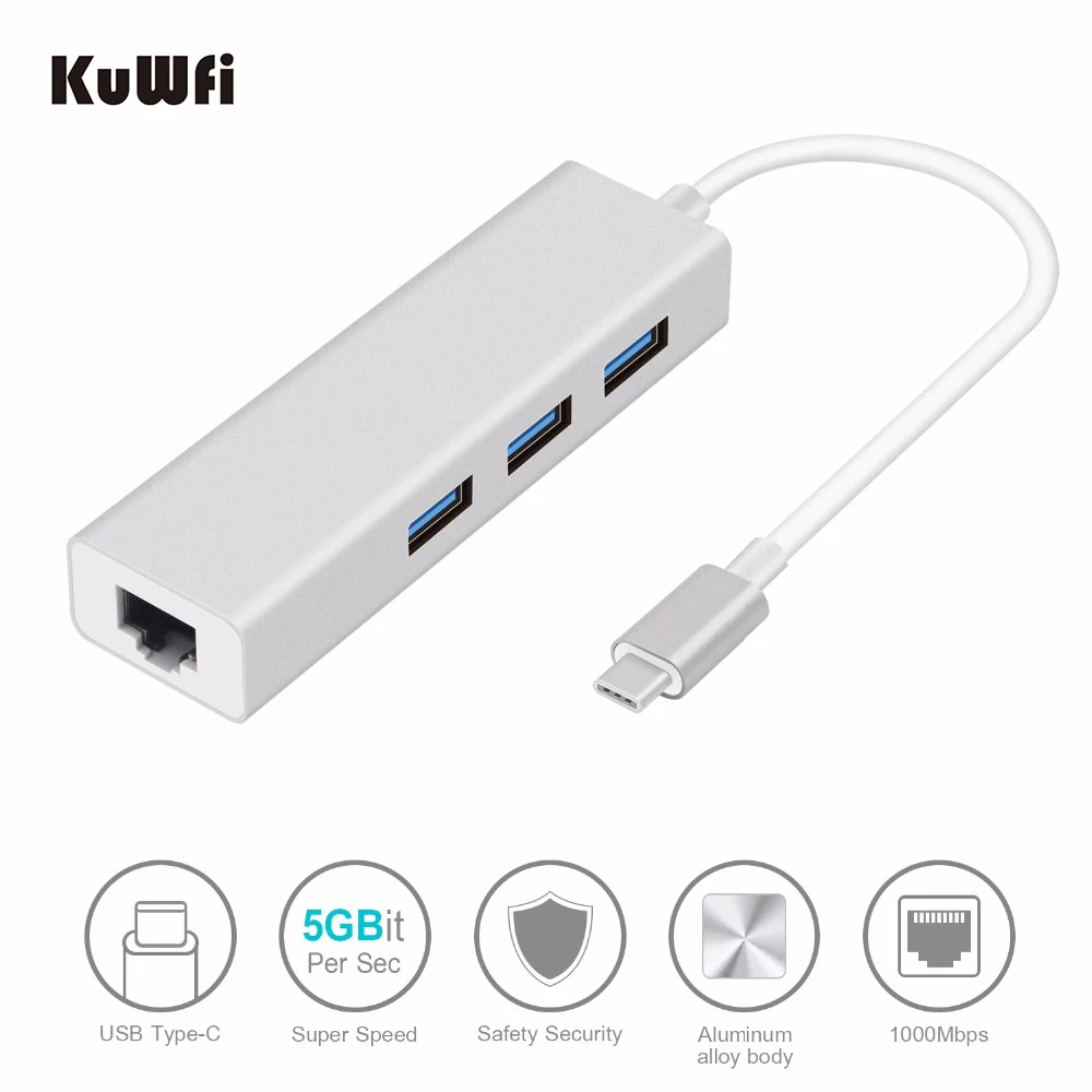 3 порта USB Type C к 0 концентратор 10/100/1000 сетевая карта Gigabit Ethernet Rj45 Lan адаптер для MacBook