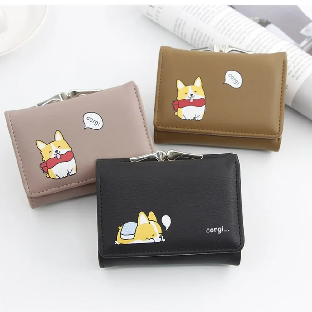 

Money Clip Folded Bag Multiple Card Slots PU Leather Card Holder Cartoon Shiba Inu Wallet Women Wallet Short Coin Purse