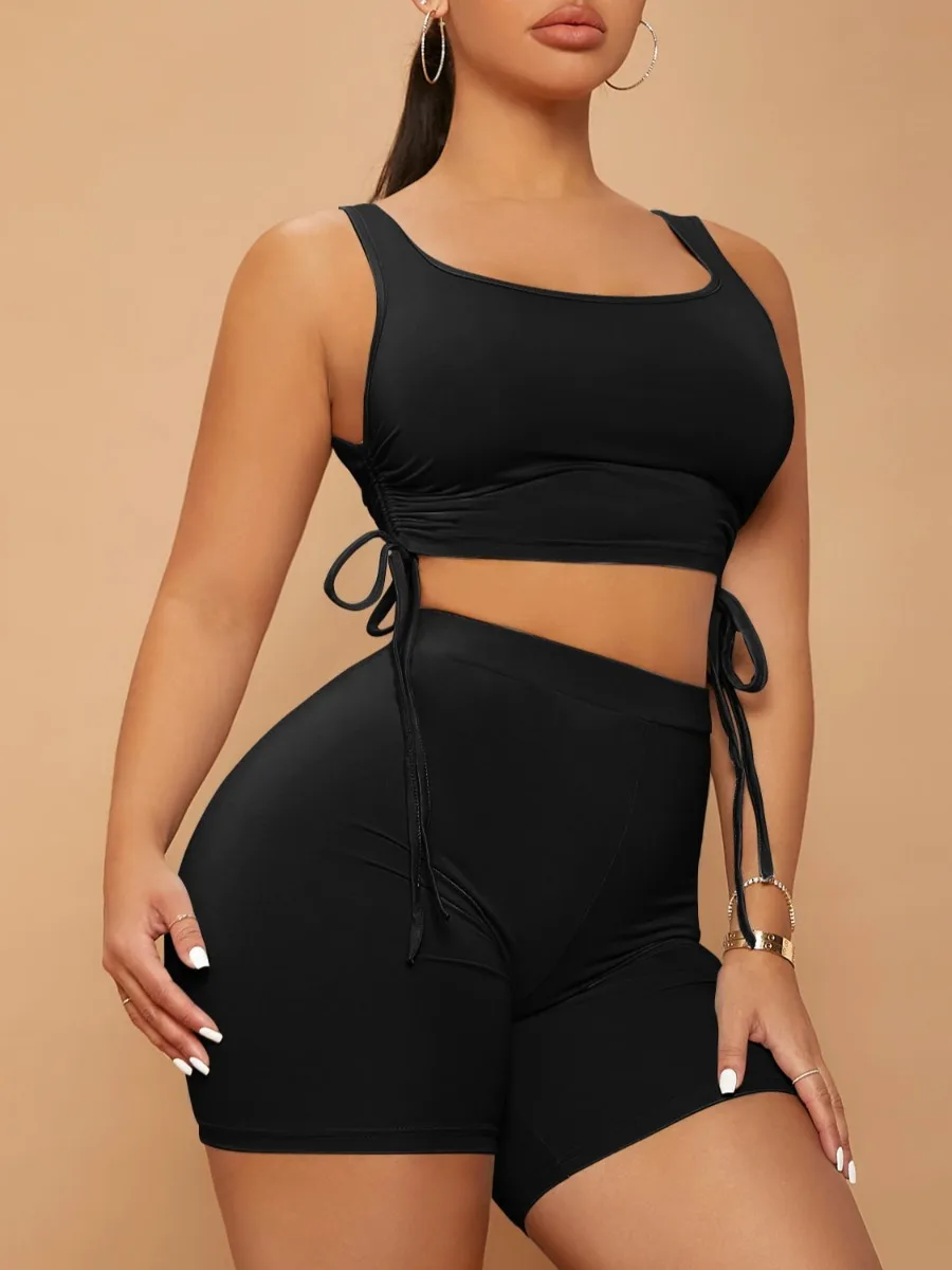 LW Two Piece Drawstring Ruched Shorts Set Crop Tank Top+Biker Shorts Solid Sleeveless Sheath Stretch Scoop Neck Matching Suits
LW Two Piece Drawstring Ruched Shorts Set Crop Tank Top+Biker Shorts Solid Sleeveless Sheath Stretch Scoop Neck Matching Suits