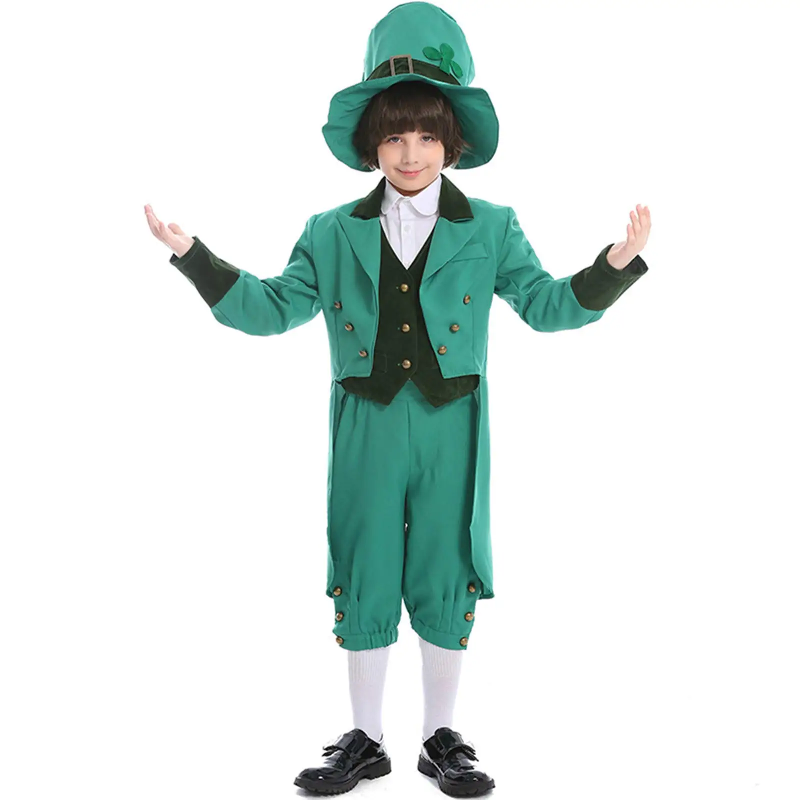 Kids Green Leprechaun Costume Irish Clover Suits with Stovepipe Cap Coat Vest Pants for St. Patrick's Day Costume
Kids Green Leprechaun Costume Irish Clover Suits with Stovepipe Cap Coat Vest Pants for St. Patrick's Day Costume